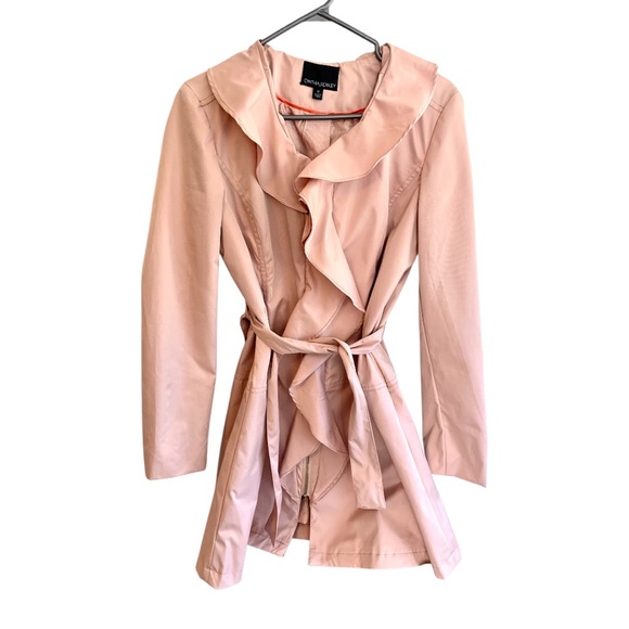 Cynthia Rowley Light Pink Ruffled Trench Coat - Picture 4 of 10